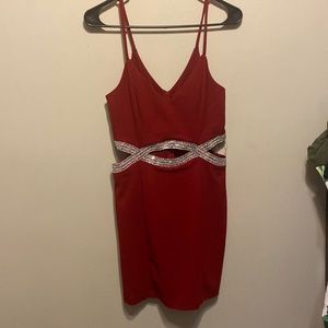 Red Party Dress with Rhinestones